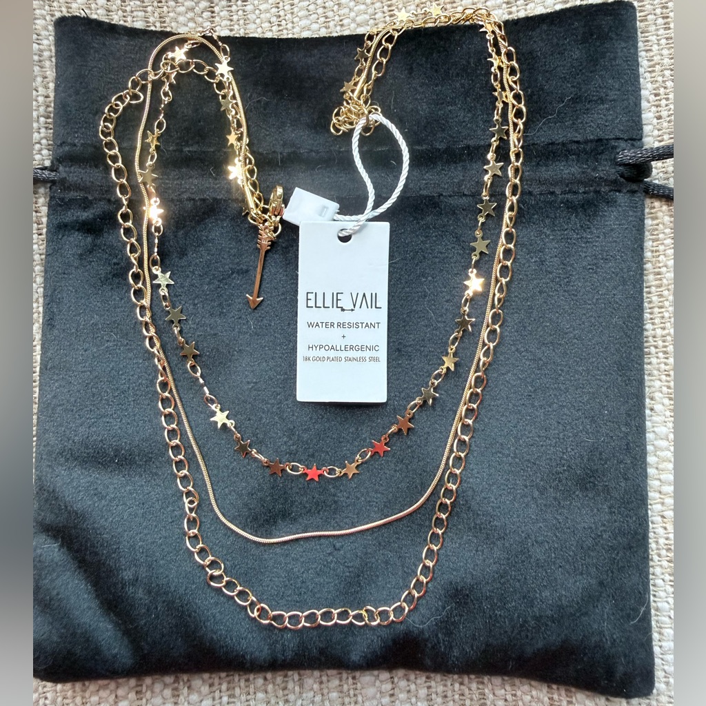 Ellie Vail 3 Strand Layered Star Curb Chain Necklace 18k Plated Water Resistant 57$